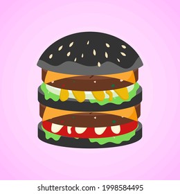 Doppelgegrilltes, rund gewürztes, gemischtes Rindfleisch mit Senf und Mayonnaise Käseseburger einzeln auf rosafarbenem Hintergrund, Kulturfutter, Vektorgrafik-Design.
