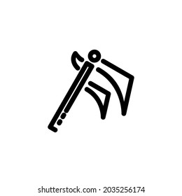 Símbolo de icono del vector de arma de doble paro Scythe Reaper para diseño gráfico y web