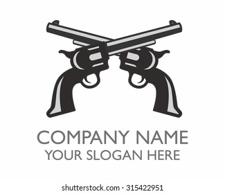 double gun weapon pistol shot vector logo icon