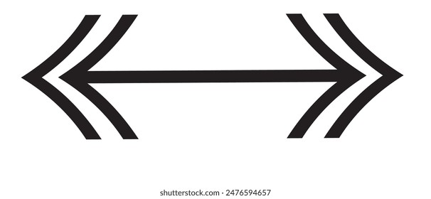    Flecha de doble sombra, Icono de flecha doble aislado, Flecha doble larga Horizontal negra. Flechas largas izquierda y derecha en estilo plano. Ilustración vectorial de flechas. Flecha curser.