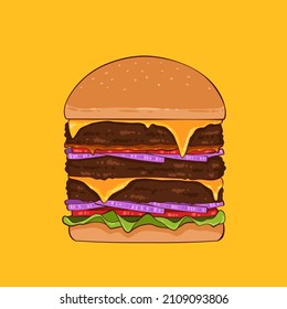 Doble hamburguesa. Comida rápida. Ilustración vectorial aislada en fondo blanco.