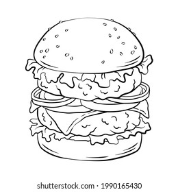 Doppelhamburger. handgezeichneter Käsebecher, Fastfood-Vektorgrafik