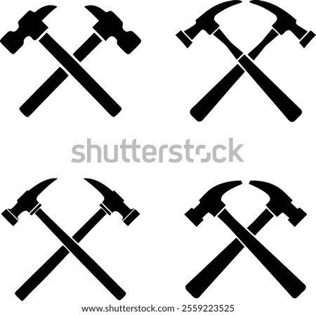 Double Hammer Silhouette Flat Vector Icon Set