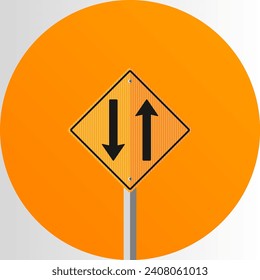 Orange Schild mit doppelter Hand - Brasilien - Orange Verkehrsschild, das auf der Autobahn zwei Wege voraus zeigt