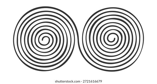 Doppelhandgezeichnete Spiralform einzeln auf weißem Hintergrund. Gestaltungselement für lockige optische Täuschung. Gehirnarbeitskonzept. Whirlpool, Schwindel oder Tornado-Symbol. Vektorgrafik.