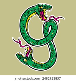 double head snake vector art illustration animal cartoon
