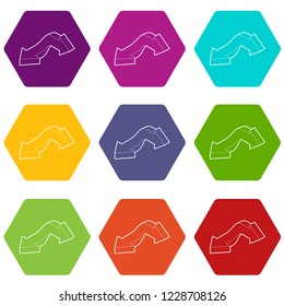 Double headed arrow icons 9 set coloful isolated on white for web