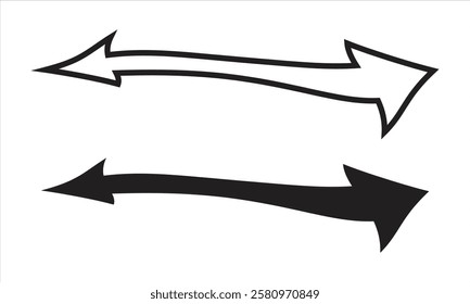 Double Headed arrow in white and black on white background. Double ended arrow illustration. Arrow sign. Arrow indicated the direction symbol.