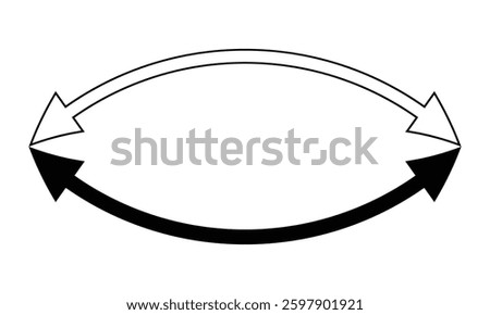 Double headed curve arrow icon set. Dual headed curve arrow vector illustration on white background. Out line Two side arrow icon vector illustration. Vector illustration.
