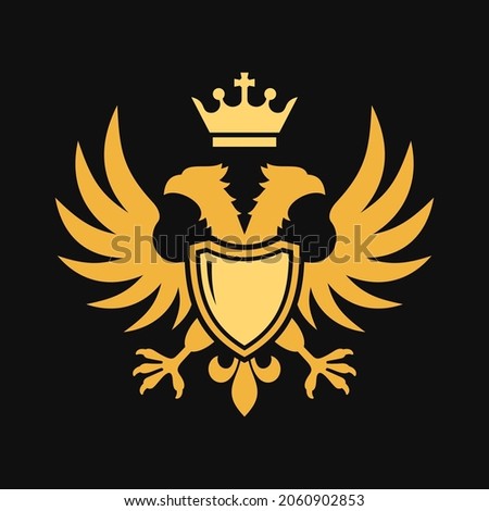 Double Headed Eagle Heraldic Icon on Black Background. Vector