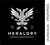double headed eagle heraldry heraldic white on black t shirt logo vector icon illustration