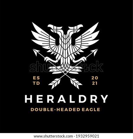 double headed eagle heraldry heraldic white on black t shirt logo vector icon illustration