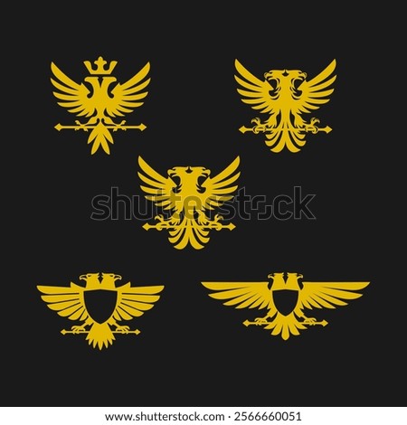 Double headed eagle logo design. Heraldic falcon icon. Hawk insignia symbol.