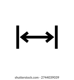 Double headed horizontal arrow between two vertical lines. For width measurement, distance and dimension. Vector illustration on white background.