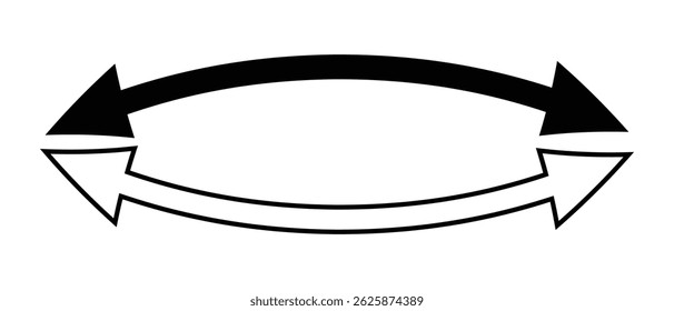 Seta semicírculo de duas pontas. Setas pretas e brancas definidas. Ilustração de seta de ponta dupla. Símbolo de direção preto e branco. Ícone de seta curva dupla em preto e branco.