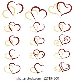 Double heart collection icon. Couple love symbol isolated on white, vector