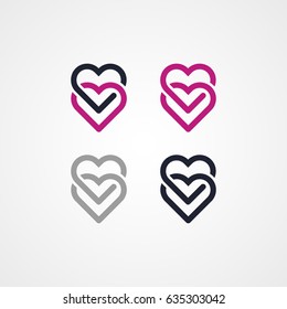 double heart connected logo icon with various color