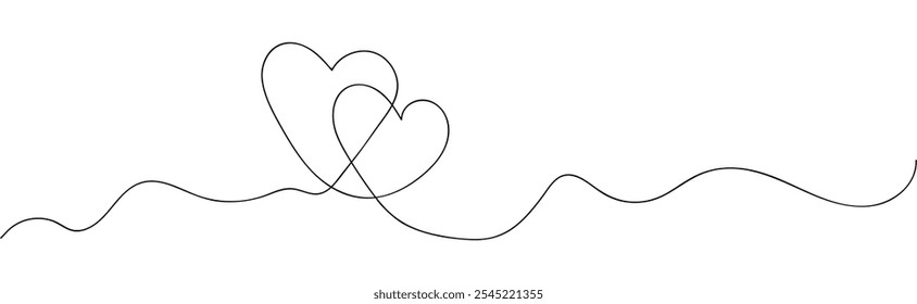 Double Heart continuous line drawing. Heart continuous line drawing. Single contour heart for love design. Single lineart sketch heart. Symbol love. Holiday Design element valentine. love lines.