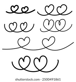 Double heart hand drawn with line for love, valentine, element and couple