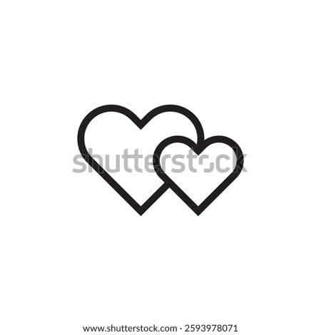 Double heart icon. Love connection symbol. Romantic relationship shape. Black simple outline.