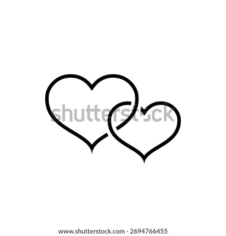 Double heart icon. Love and relationship symbol. Romantic outline design