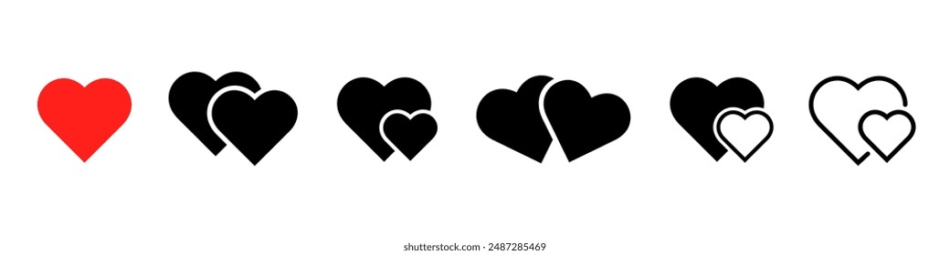 Double heart icon. Love sign vector set. Two heaarts symbol. Heart valentine icon.