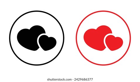 Double heart icon vector on circle line. Two love sign symbol
