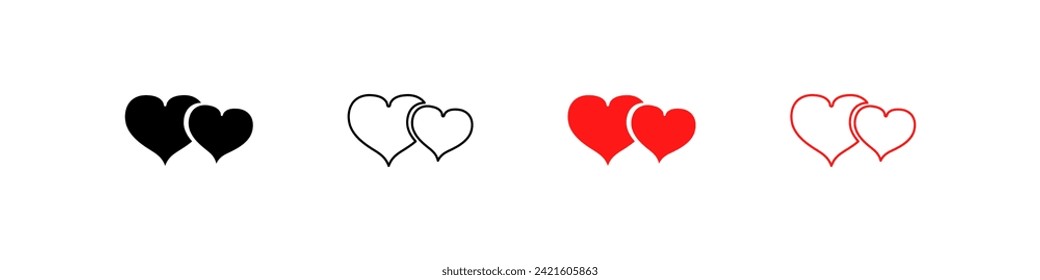 Double heart icons. Silhouette, linear and flat style. Vector icons svg