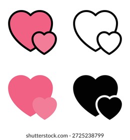 Double Heart Love Icon, Suitable For Mobile Apps, Web Apps And Print Media. Multiple Style Icons, 