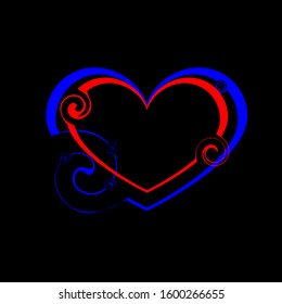 Double heart made of pink spirals and red monograms in vintage style. For people in love for the holidays.
