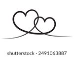 double heart shape line art continuous red, hand drawn graphic concept, doodle heart art line, illustration heart in a continuous line art, vector