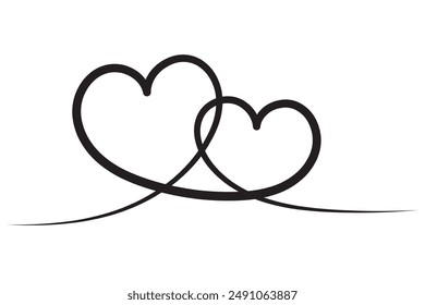 double heart shape line art continuous red, hand drawn graphic concept, doodle heart art line, illustration heart in a continuous line art, vector