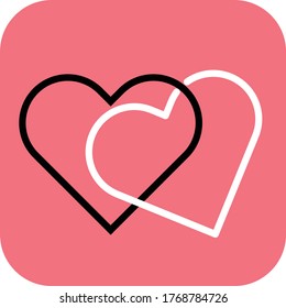 Forma de corazón doble sobre fondo rosado, ilustración vectorial