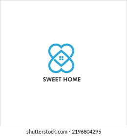 double heart sweet home vector logo template