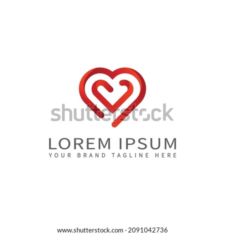 Double Heart vector symbol. Valentines day ribbon logotype. Abstract line medical health therapy cardiology logo icon design.