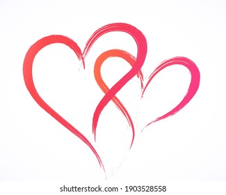 Double Hearts Hand Drawn Brush Stroke Stock Vector (Royalty Free ...