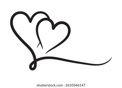 Double hearts hand drawn. Love symbol. Two hand drawn love monoline hearts.