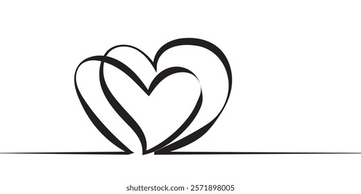 Double Hearts Line Art Love, Romance, Valentines, Minimalist, Design, Abstract, Simple, Elegant