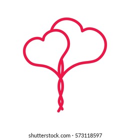 double hearts thin line red icon on white background, happy valentine day