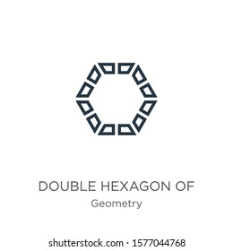 Double hexagon of small triangles icon. Thin linear double hexagon of small triangles outline icon isolated on white background from geometry collection. Line vector sign, symbol for web and mobile