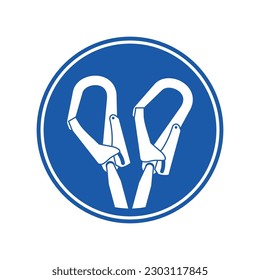 Double hook of safety harness icon and symbol. Construction and industrial safety personal protective equipment. Vector illustration.