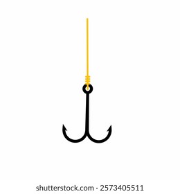 Double hook single fishing hook.Fishing hook icon. Professional hobby, catch fish.Single Fishing hook.angler,Fishhook, angler, trap, metal sharp needle, fishing equipment concept.Vector