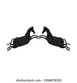 Double Horse Naive Illustration Style. Vector Illustration