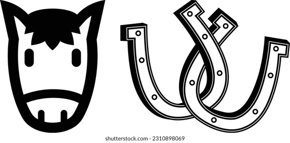 Double Horseshoe, Horse Donkey Head Icon (Editable) - Vector Illustration