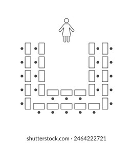 Double horseshoe seating arrangements line icon. Plan of seats in classroom, seminar or banquet. Scheme, blueprint, architectural plan. Vector illustration