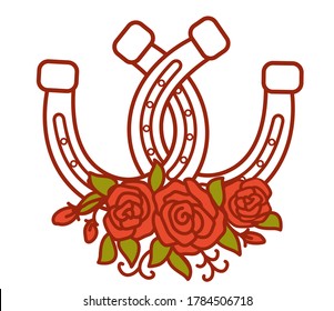 Double Horseshoes. Vector illustration pair Horseshoes floral decorations isolated on white for design