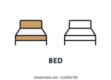 Double Hotel Mattress Bed. Interior Furniture Concept. Minimal Color Flat Line Outline Stroke Icon.
