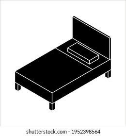 Double hotel room icon. Double bed on white background. color editable