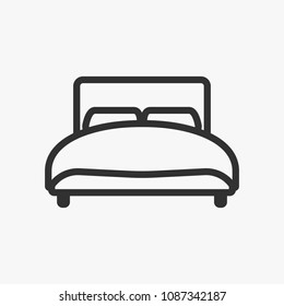 Double hotel room line icon. Double bed. Bed, icon, bedding, bedroom, bedtime, black, blanket, button, collection, comfortable, design