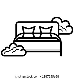 Double hotel room line icon. Double bed